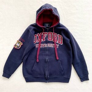 Oxford University England Full Zip Hoodie Navy Maroon Crest Small